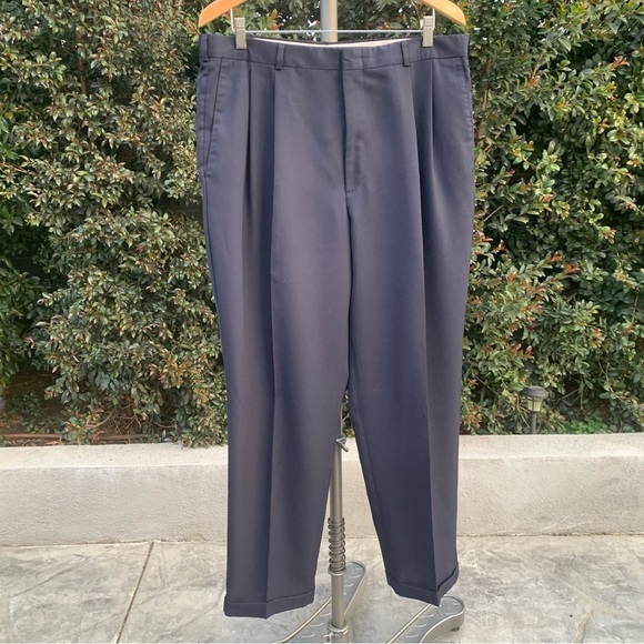 Vintage 1998 Slates Classic Navy Blue USA Wool Blend Trousers - Picture 1 of 10